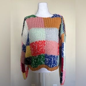 En Creme Colorful Patchwork Knit Sweater